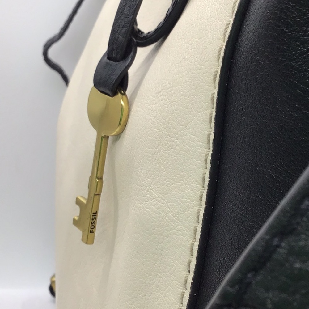 Fossil Multi-Color Stripe Black Beige Pebble Leather Backpack - Picture 2 of 13